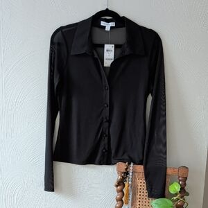 And Now This Mesh Collared Black Shirt